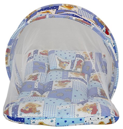 Image of Amardeep and Co Toddler Mattress with Mosquito and Insect Protection Net 70 * 40 cms (Teddy Blue)