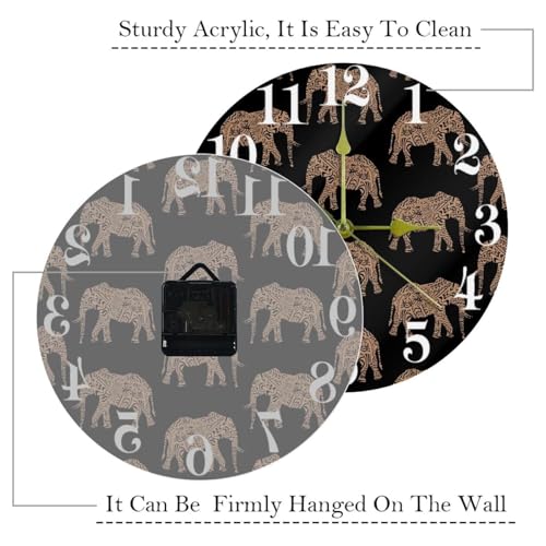Horloge murale décorative éléphant marron quartz au design raffiné