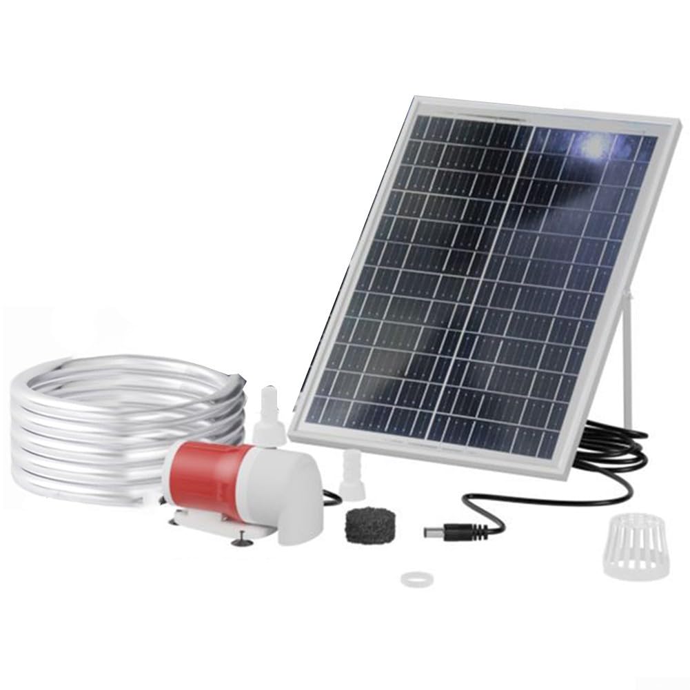Pompe solaire pour fontaine solaire 25 W 1100 l/h avec moteur sans balais | Hauteur de levage de 5 m, tuyau de 2 m et panneau en silicone polycristallin | pour bassin de jardin