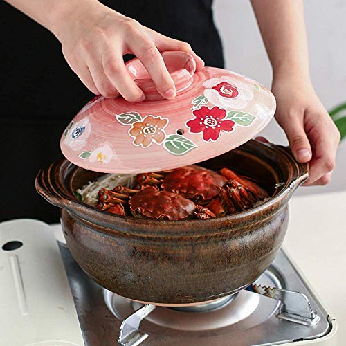 Japanischer Donabe-Reiskocher, Keramik-Auflauf, bedruckter hitzebeständiger Steingut-Tontopf, hitzebeständiger Suppentopf Langsamer Eintopf,