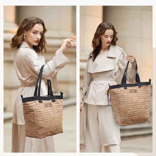 Cork Tote Bag with Zipper, 15 Inch Large Capacity Tote Bag for Women Work And Travel,Laptop Bag With Pocket3