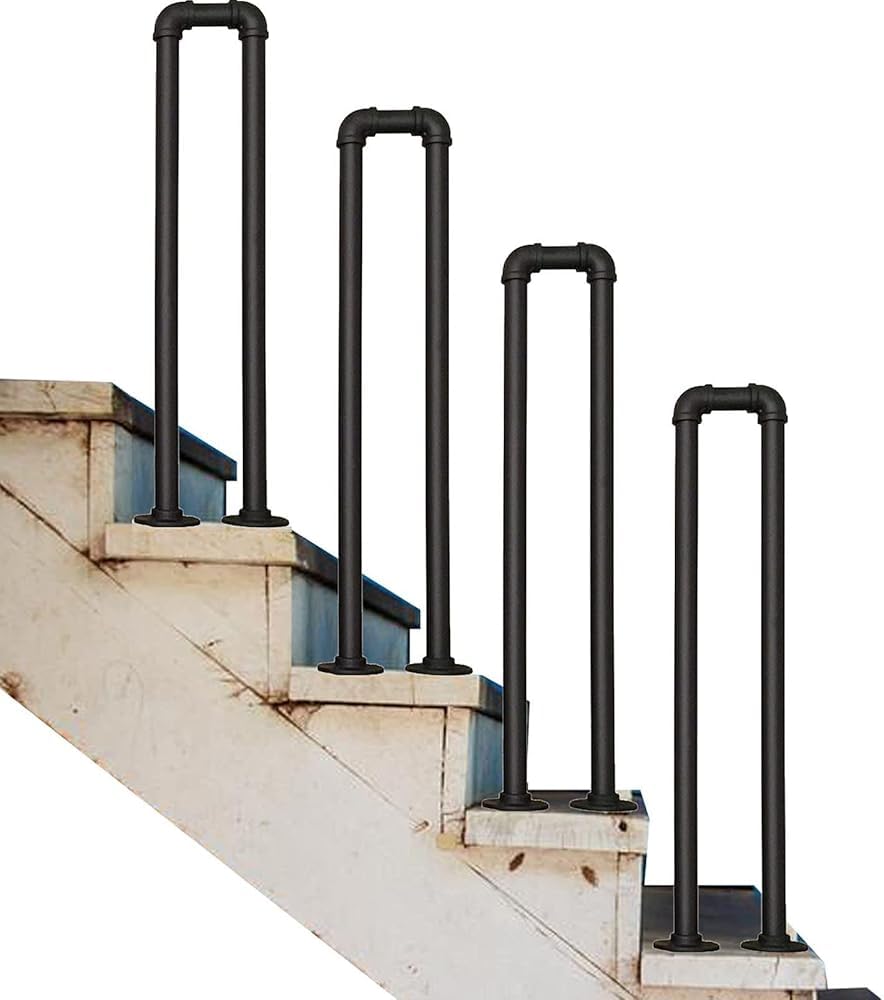 LQSYBHD U-Shaped Staircase Handrails,Indoor Outdoor Iron Matte Black Stair Railing,Floor Mounted Industrial Hand Rail,Non-Slip Support Bar Porch Deck Loft Corridor Stair R(Size:3.12ft/95cm,Color:4pcs)