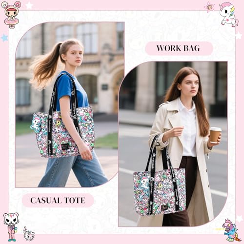 Image of tokidoki Large Tote Bag with Unicorno Keychain Laptop Travel Bag Shoulder Work Tote Weekender Bag Handbag for Women