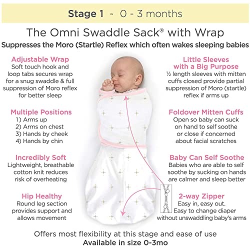 Image of SwaddleDesigns 6-Way Omni Swaddle Sack for Newborn, Transitional Swaddle Sack with Wrap & Arms Up Sleeves & Mitten Cuffs, Easy Swaddle Transition, Better Sleep, Sterling Polka Dot, Small, 0-3 Months