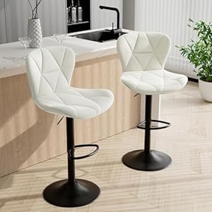 Bar Stools Set of 2,Adjustable Swivel Barstools,Counter Height Barstools with Backs Faux Leather Kitchen Island Bar Chair, White Bar Stools Set of 2Adjustable Swivel BarstoolsCounter Height Barstools with Backs Faux Leather Kitchen Island Bar Chair White
