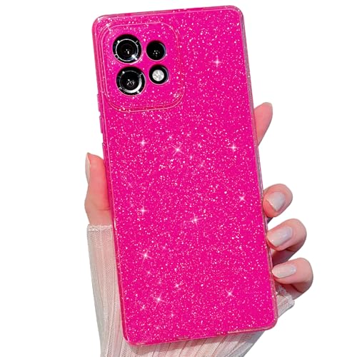 Finyosee for Moto Edge Plus 2023 Case,Cute Super Vibrant Neon Glitter Shiny Bling Sparkly Case Thin Slim Shockproof Camera Protection Cover for Women Girl for Motorola Moto Edge Plus 2023-Hot Pink