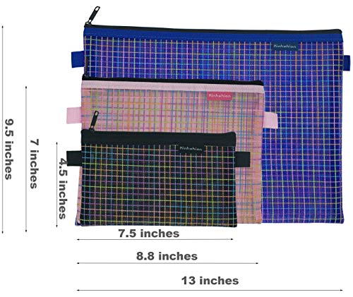 Zipper Bags, 6 PCS 3 Sizes, Mesh Zipper Pouch Clear Zipper Pouch Small Organizer bag Zipper Folder Bag Cosmetic Bags Travel Storage Bags, 3 Sizes, 6 Bags/Package, Colour Random.