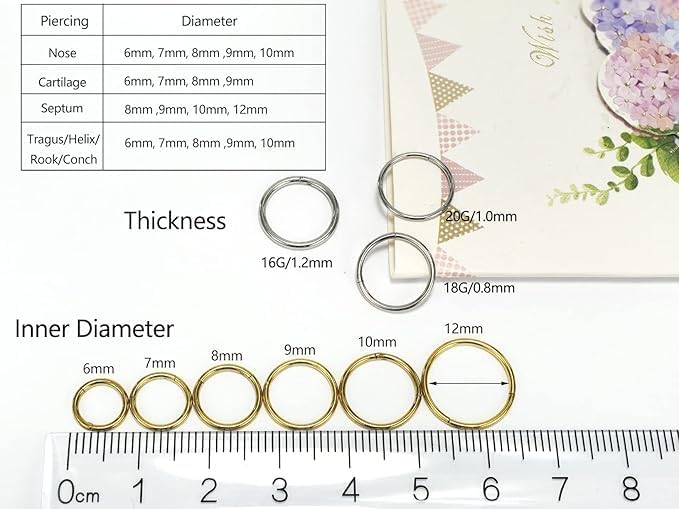 16G 18G 6mm 8mm 10mm Hinged Clicker Segment CZ Twisted Clicker Nose Rings Hoop Helix Cartilage Daith Tragus Sleeper Earrings Body Piercing for Women Men - Image 3