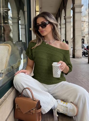Image of Cakulo Womens Off The Shoulder Batwing Short Sleeve Crochet Tops 2026 Spring Summer Sweater Top Knit Beach Cover Up