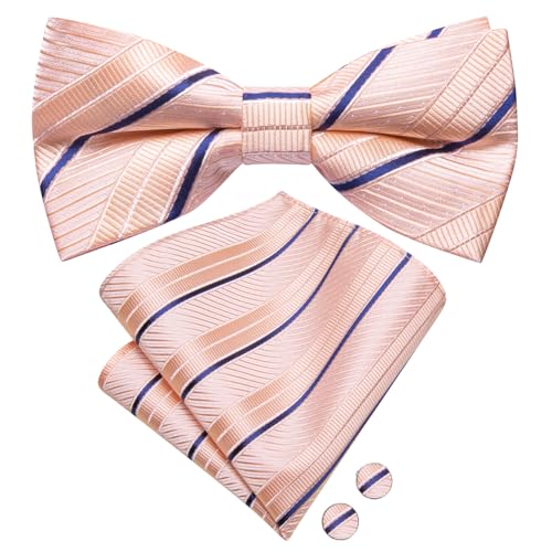 Image of Dubulle Mens Paisley Striped Bowtie Set Pre-tied Bowtie for Men and Pocket Square Set Wedding Business