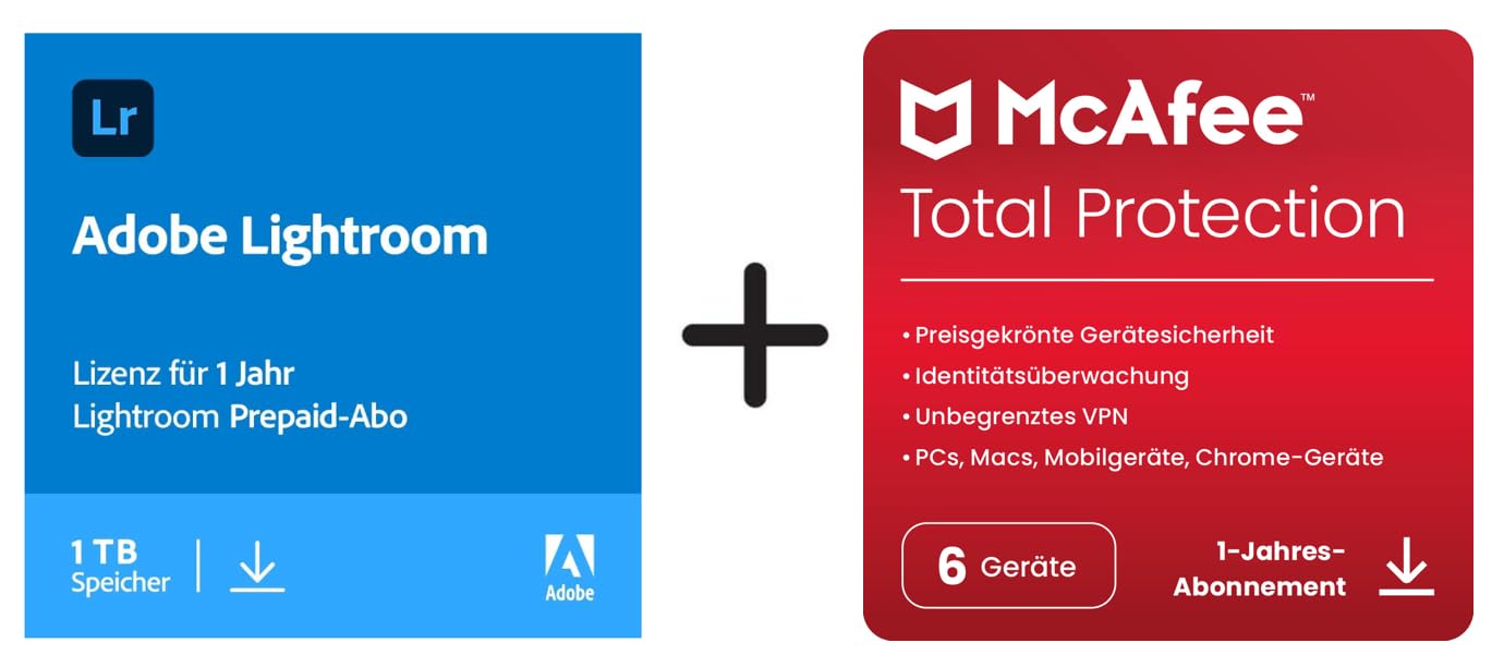Adobe Photoshop Lightroom + McAfee Total Protection 2025 | 6 Geräte | 12 Monate | 2025 | Aktivierungscode per Email