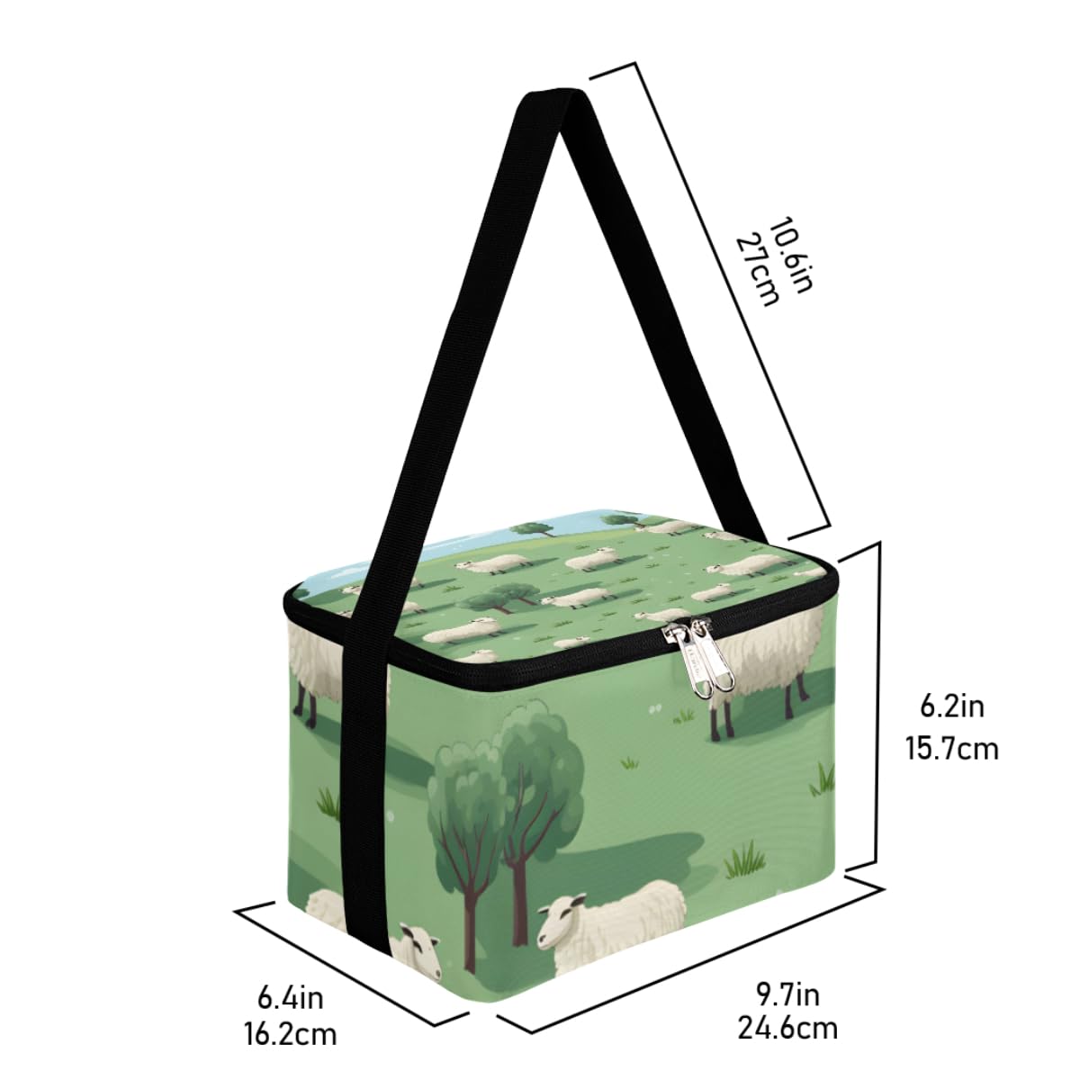 GzLeyigou Lunch Bags for Women Men 9 Cans,Herd Sheep Hot & Cold Food Delivery Bag Insulated Grocery Bag Insulated Lunch Box Sheeps on Hillside Meadow Cooler Bag for Office Work Picnic Beach