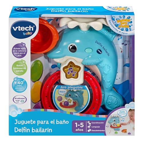 VTech-Baby Juguete para el baño Delfín bailarín, con un botón Luminoso Que Activa Divertidas Frases, Canciones y Sonidos para niños a partr de 1 año, versión ESP