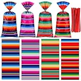 Wesnoy 100 Pcs Mexican Fiesta Cellophane Treat Bags Mexican Candy Bags Cinco De Mayo Goody Sacks Fiesta Party Favor Goodie Gift Sack for Party Birthday, with 150 Red Twist Ties (Vibrant)
