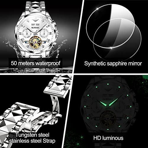 Image of OUPINKE Watches for Men Automatic Skeleton Self Winding Dress Wrist WatchBusiness Waterproof Luminous Tungsten