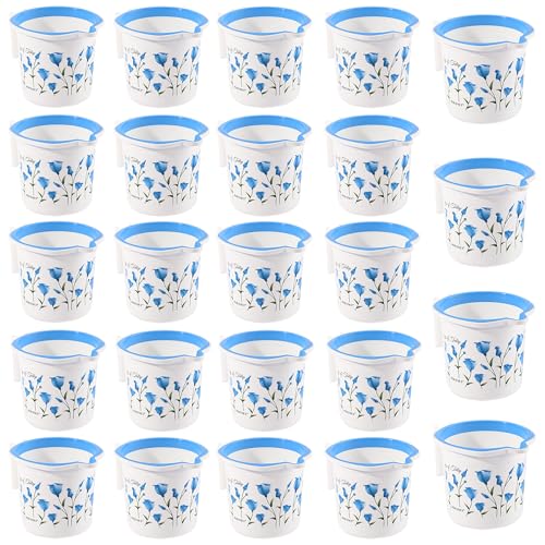 Kuber Industries (Pack of 24) Bath Mug For Bathroom | 1.5 LTR | Plastic Mug For Washroom | Mug For Bathing | Multipurpose Mug For Home Use & Kitchen | Tulip Flower-Blue