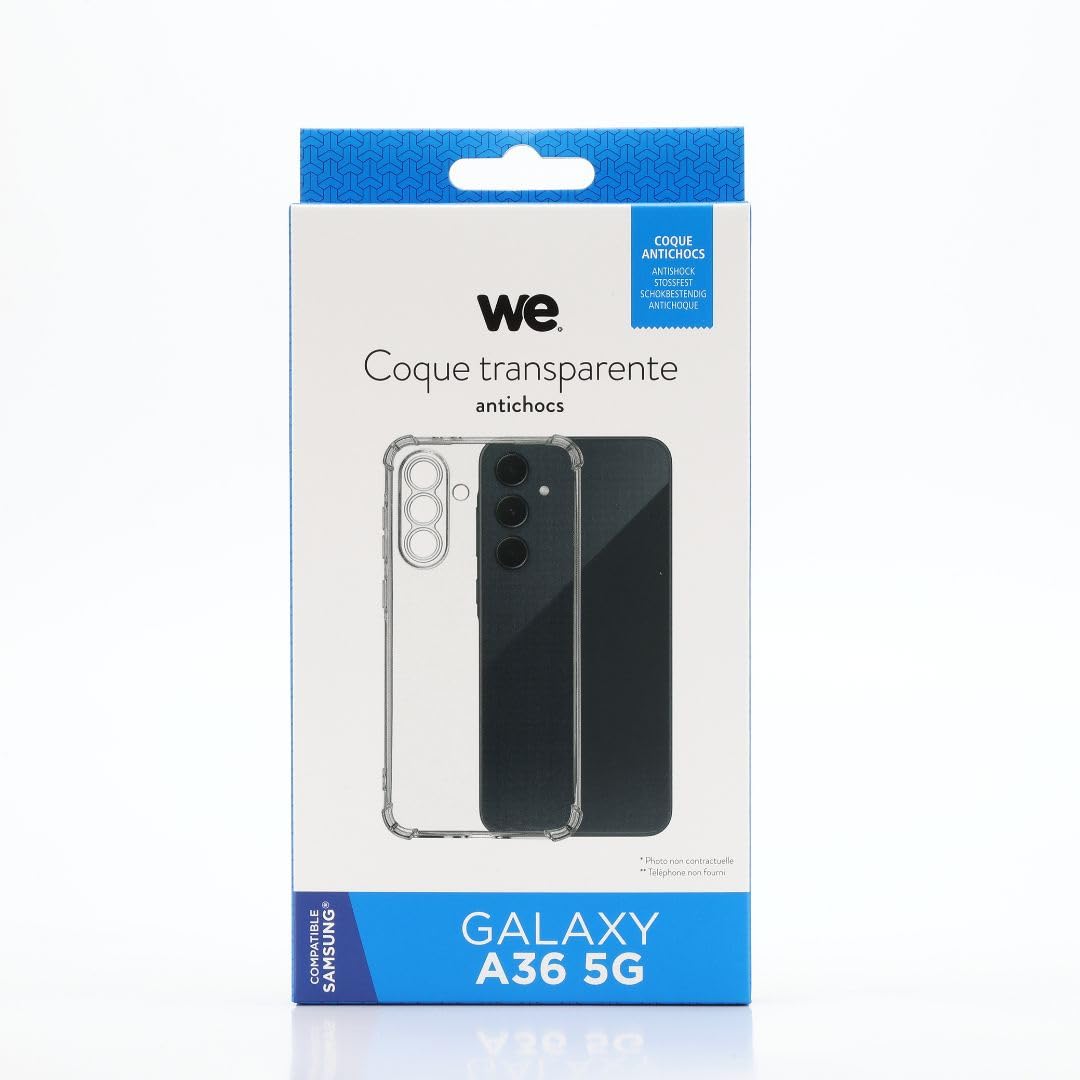 WE Custodia protettiva trasparente, 4 angoli rinforzati, anti-urti, ultra resistente, semi-rigida, compatibile con Galaxy A36 5G
