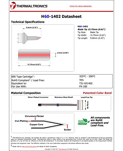 Image of Thermaltronics H60-1402 Blade Tip 15.75mm (0.62in) interchangeable for Hakko T31-031402