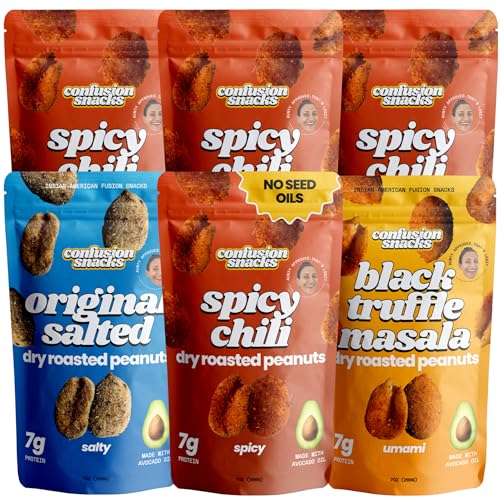 Confusion Snacks Spicy Variety Dry Roasted Peanuts Bundle (6-Pack) | Low carb and keto snack with high protein cooked in avocado oil