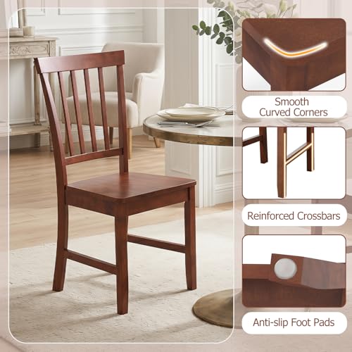 Image of COSTWAY Dining Chairs Set of 2, Armless Wooden Chairs with High Back, Thickened Rubber Wood Legs, Farmhouse Kitchen Chair for Dining Room, Kitchen, Restaurant, Walnut