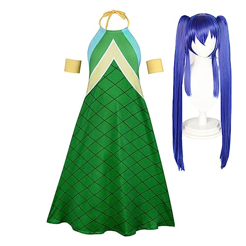 Anjinguang Fairy Tail Costume complet Wendy Marvell pour femme avec robe et perruque pour Halloween, carnaval, fête de Noël