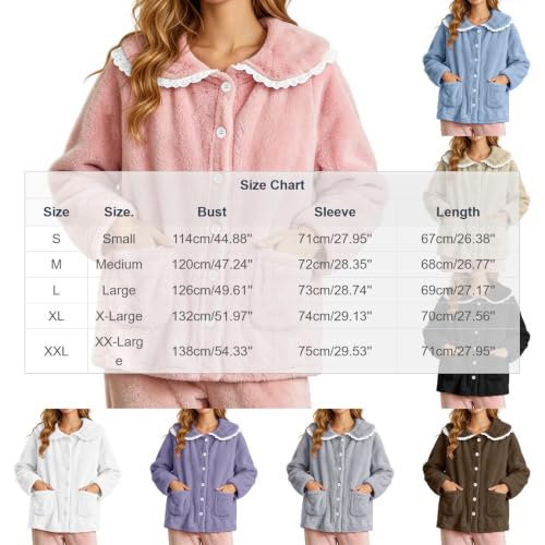 VBTAPA Pajama Set Women Bed Jackets for Women Cozy Fleece Long Sleeve Lounge Coats Fall Winter Lightweight Button Cardigan With Pockets 2026 Pink M - image 4