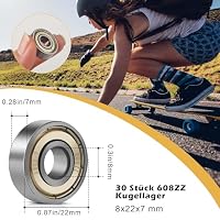 30 Stück Kugellager, 608ZZ 8x22x7 mm, Double Shielded Miniatur Rillenkugellager, Carbonstahl Präzisionslager, 608 Kugellager für Skateboards, Rollerblades, Fahrräder (30) – Ansicht 2