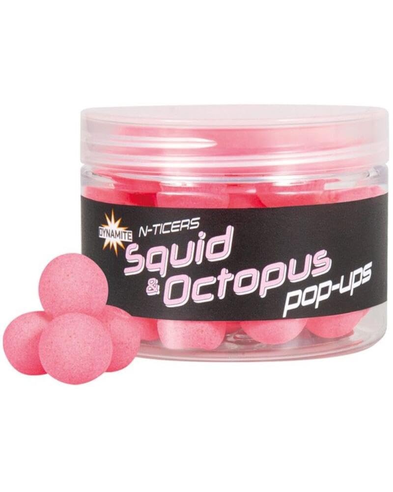 Dynamite N-Ticers Pop-Ups, Super Buoyant Hi-Vis Pop-ups, Highly Flavoured, Ideal for Ronnie and Chod Rigs, Long Term Attractor Release. (Squid & Octopus 12mm) โ image 1