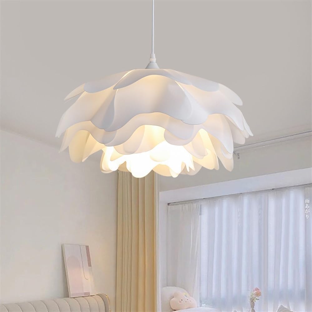 LLXDFUU Nordic White Acrylic Flower Shape Ceiling Hanging Light Large Creative Design Pendant Lamp Height Adjustable Restaurant Pendant Lighting For Kitchen Island Modern Living Room Illumination
