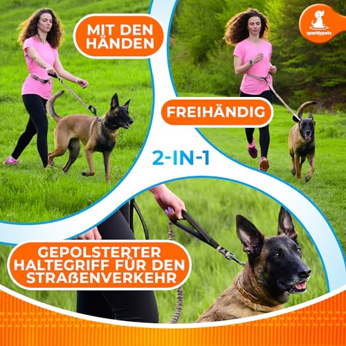 Joggingleine für Hunde zum Laufen, Joggen, Wandern | 2 in 1 Joggingleine und Normale Hundeleine für Große und Mittelgroße Hunde mit Doppelgriff | Bauchgurt Hundeleine