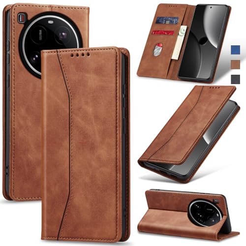Image of Jasonyu Mobile Phone Case for Xiaomi 15 Ultra, Leather Flip, Foldable, Shockproof, Magnetic, Premium PU Leather Stand Function, Card Slots, Protective Case, Flip Case, Brown