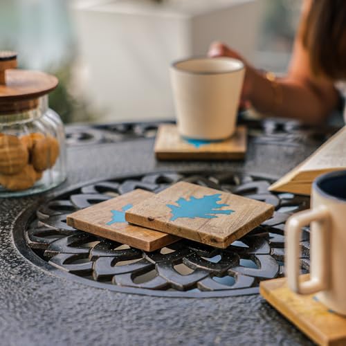 Image of Ireka Home Autumn Blue Coaster Set of 4, Mango Wood & Resin - Tea Cup, Coffee Mug & Glass Coasters for Dining Table & Home Decor