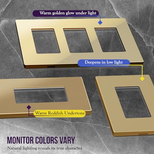 Image of ENERLITES Elite Series Screwless Decorator Wall Plate Child Safe Outlet Cover, Size 1-Gang 4.68 inch H x 2.93 inch L, Unbreakable Polycarbonate Thermoplastic, SI8831-GD, Glossy, Gold