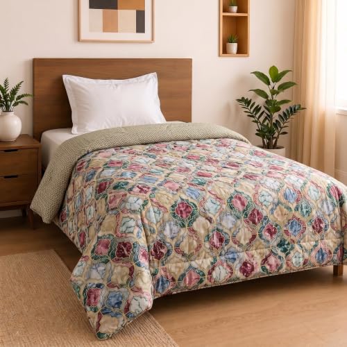 Image of Mafatlal 120 GSM Ultra Premium AC Comforter, Reversible Microfiber Blanket /Quilt /Dohar for Single Bed, Lightweight All Season (90 x 60 Inches) | Multi Coloured