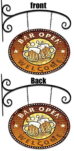 Insegna Braccio in Ferro Targa Bar Open Welcome 50x42x2 cm