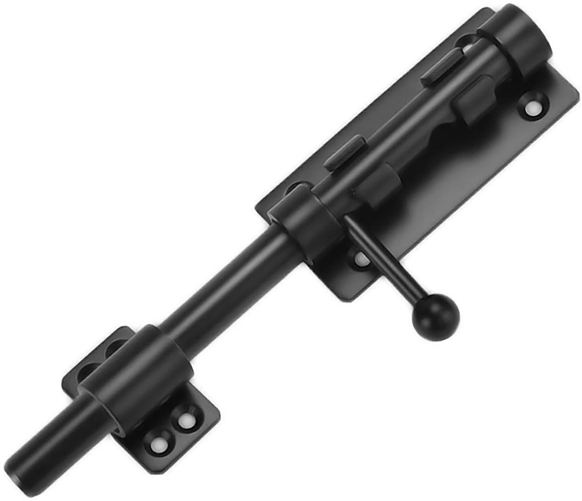 Cerradura de seguridad para puerta deslizante resistente con agujero para candado, Pestillo Puerta, Cerrojo Puerta Interior Cierre Puerta acero inoxidable 304 negro mate (8 Inch (200mm))