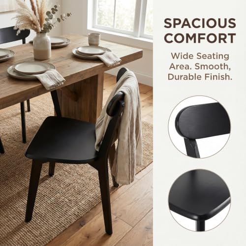 Image of HNY Farmhouse Solid Wood Dining Chairs Set of 6, Mid Century Modern Armless Kitchen & Dining Room Chairs with Curved Back, 300 LBS Capacity, Black for Home, Apartment