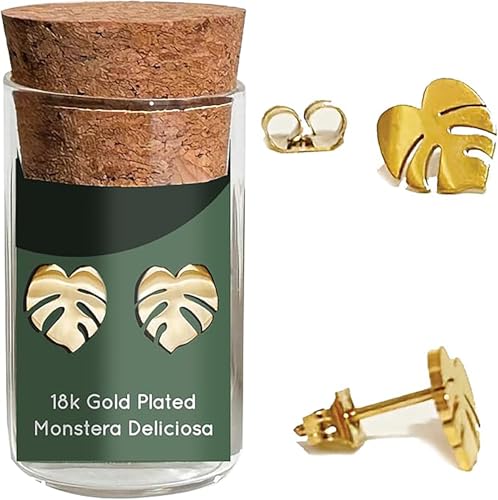 Hypoallergenic Monstera Deliciosa Plant Metal Earring Studs