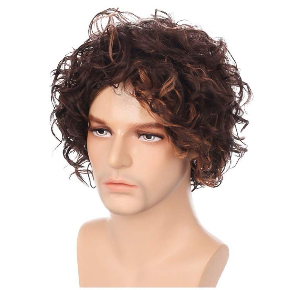 Siudus Brown Short Curly Wigs for Men Afro Fluffy Natural Looking Synthetic Fiber Male Hair Wig for Daily Cosplay Party Use - Image 4