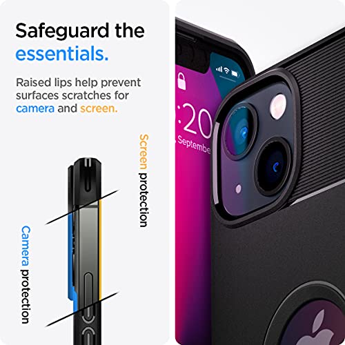 Image of Spigen Rugged Armor Back Cover Case for iPhone 13, Carbon Fiber Detail, Resilient Shock Absorption - TPU | Matte Black