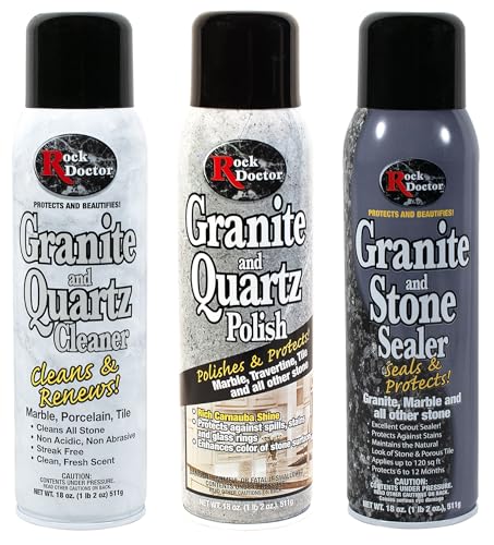 Rock Doctor Granite & Quartz Care Kit, 3 Piece Maintenance Stone Care Combo Kit – Cleans & Renews Marble, Travertine, Tile and All Other Stone, Fresh, Pack of 3, 54.0 Ounce
