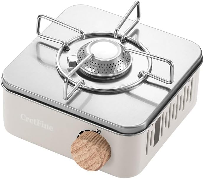 Mini estufa de butano para acampar con bolsa portátil, cocina en interiores y exteriores, para emergencia y campamento, 8205 BTU, 2 horas de uso por