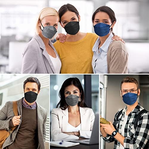 KKmier FFP2 Mask 30pcs, FFP2 N95 Face Masks UK, EN 149:2001+A1:2009 Certified Fish-shaped Face Mask for Women Men, 4-Layer Filters Particles 94%, Individually Wrapped (Black Blue Grey)