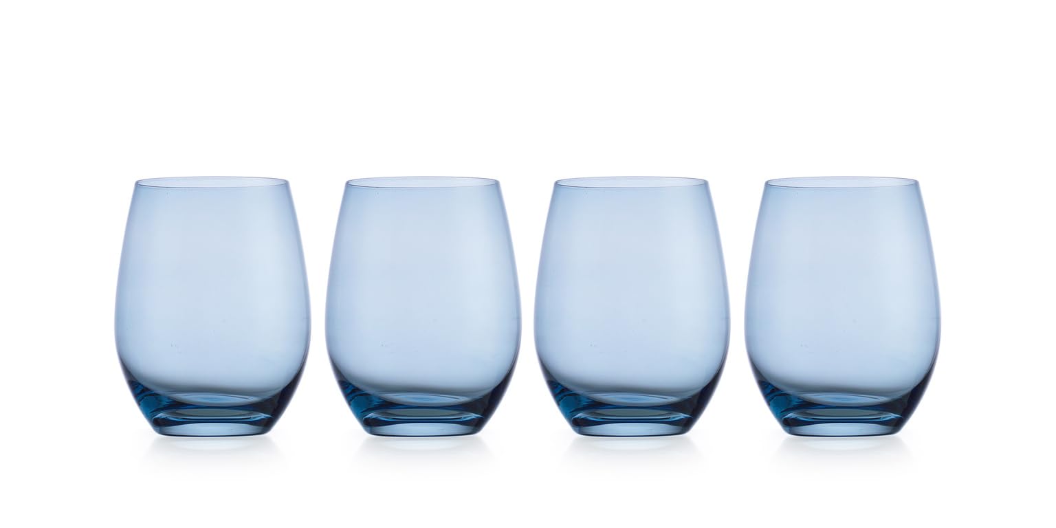 Godinger Stemless Wine Glasses, Martini Glasses, Stemless Wine Glass, Blue Wine Glasses, Barware for Wine, Bourbon, Liquor and Beer Stylish Entertaining, Veneto Collection