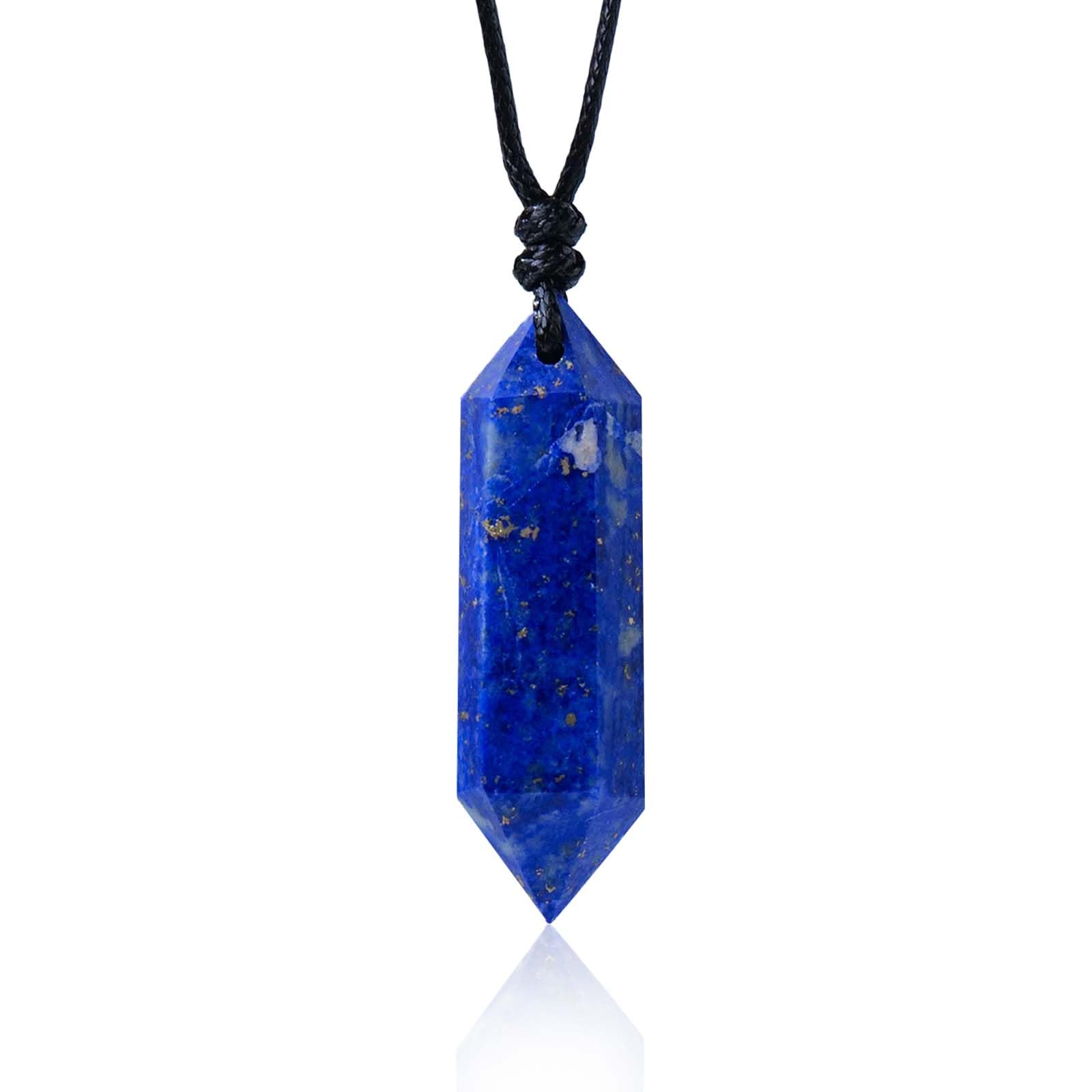 Cristallo naturale di Lapislazzuli a doppia punta, fatto a mano, intrecciato con cristalli di guarigione lucidati, pietra di energia Reiki, regalo per uomini e donne.