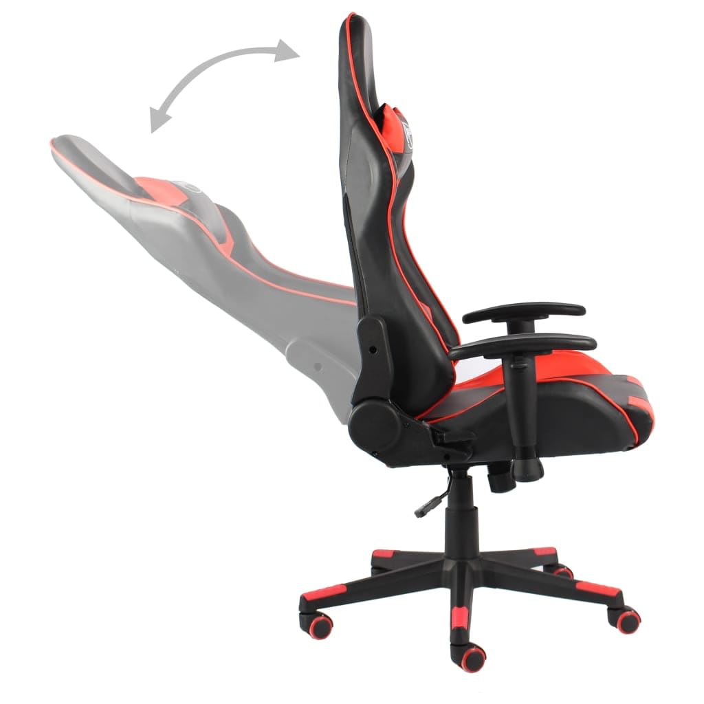 Mangloder Gaming Stuhl drehbar rot PVC, ergonomisch höhenverstellbar mit Armlehne, Lendenkissen und Nackenkissen, Liegefunktion für Büro Schreibtisch Homeoffice PC Konsole Erwachsene Jugendliche