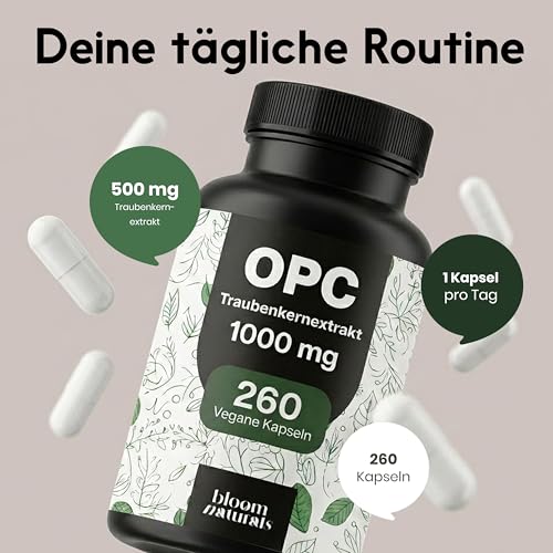 OPC Traubenkernextrakt Hochdosiert - 260 Kapseln mit 75% reinem O.P.C je 1000 mg pro 2 Kapseln - Vegan & Produziert in Deutschland - Verpackung kann variieren 3