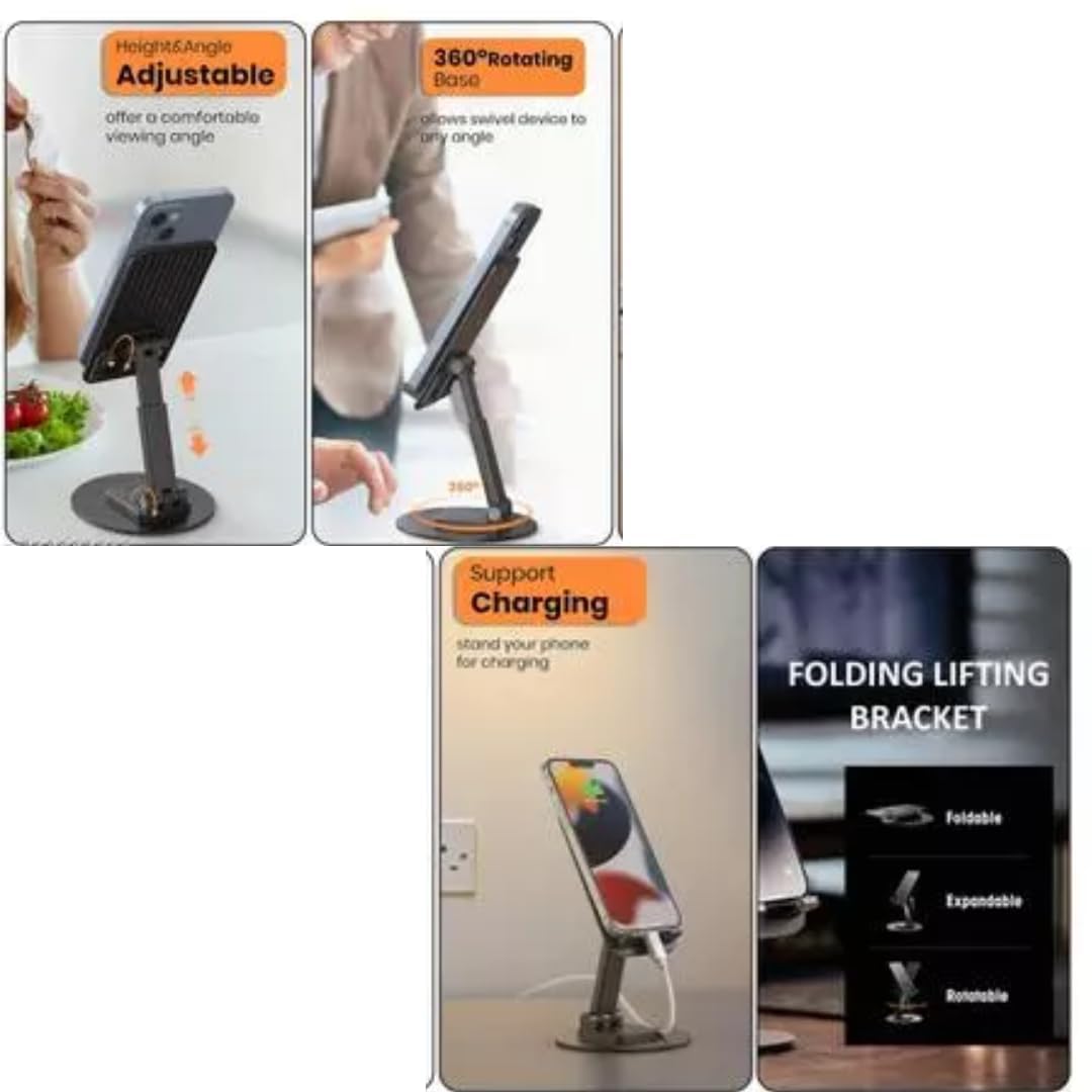 Radiant Supporto universale girevole a 360° con corpo in metallo, supporto da tavolo per telefoni e tablet