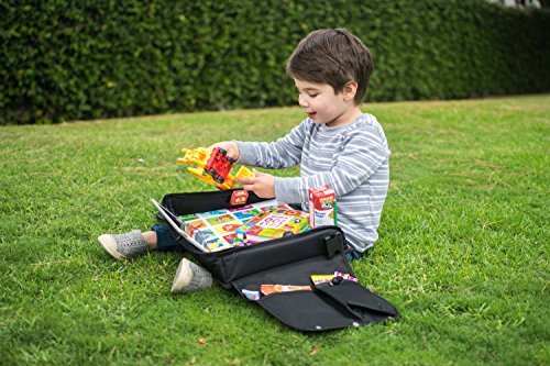 Kids Travel Tray Bag/Children Play Tray/Stroller Tray Organizer with Tablet Holder - Waterproof, Sturdy Surface, Buckles & Mesh Pockets - for Snacks, Drawing, Car, Bus, Plane Journey (Black) - Thumbnail 2