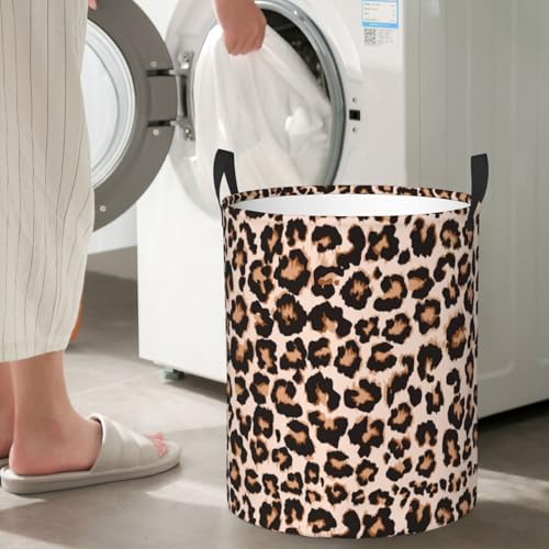 Image of Cheetah Print Round Laundry Hamper Leopard Animal Skin Storage Basket Toys Clothes Organizer Bin For Home Bathroom Bedroom Dorm Nursery, 38l